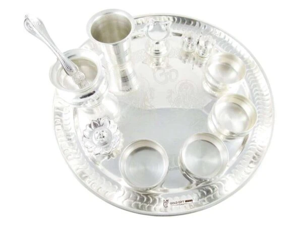 Goldgiftideas Inch Premium Sarovar Silver Plated Pooja Thali Set