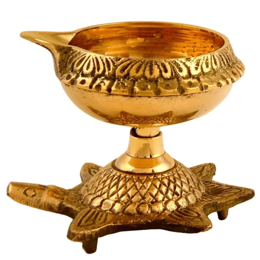 Goldgiftideas Brass Handmade Kuber Diya With Turtle Base Engraved