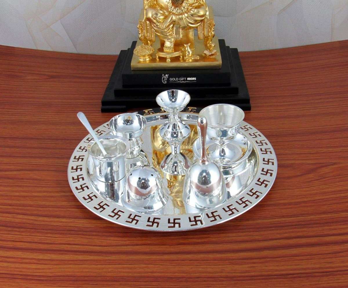 Pooja Thali set, pooja thali silver, pooja thali decoration, Pooja Thali for home, pooja thali set silver, return gifts for housewarming