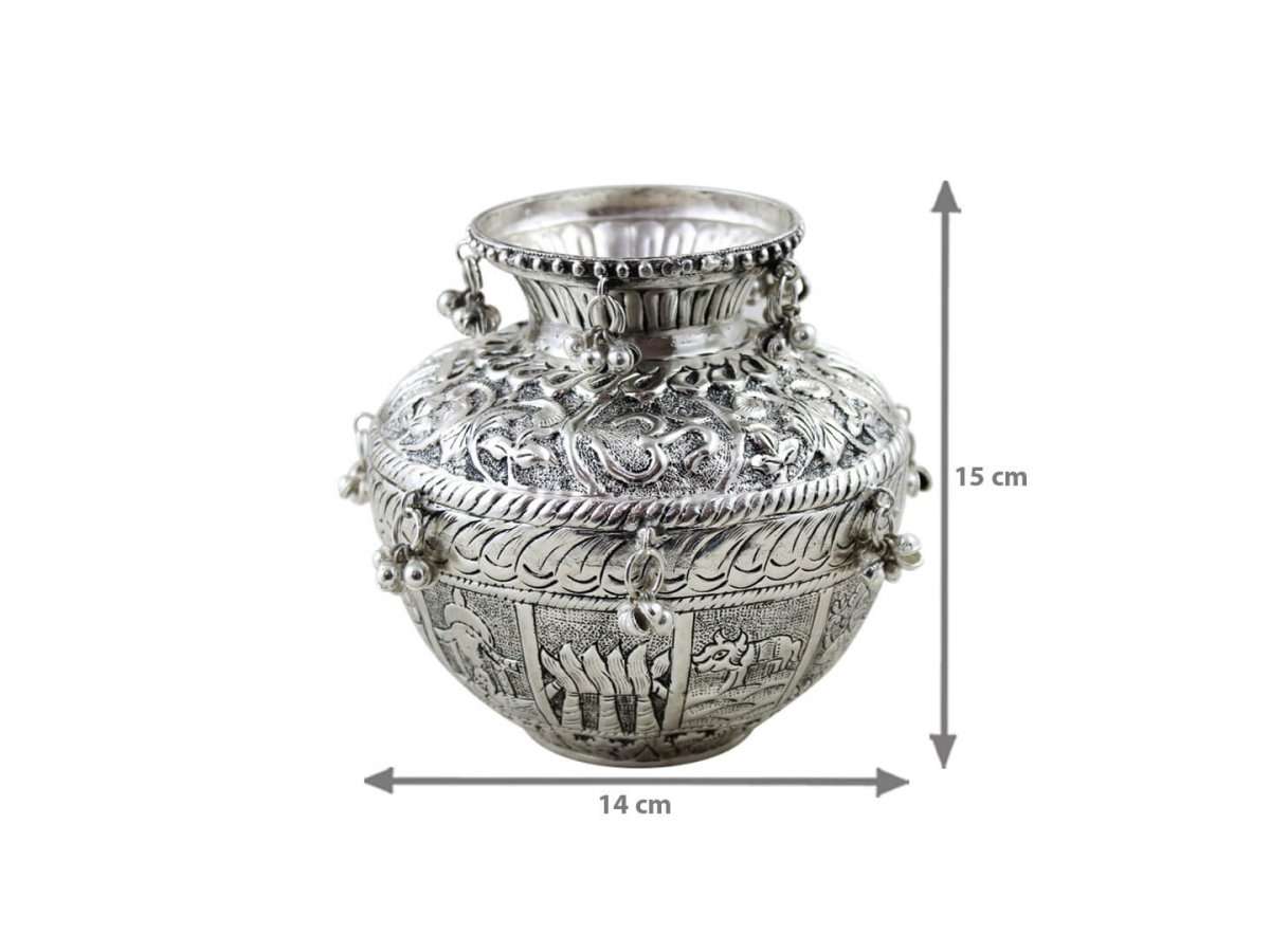 Kalash for pooja, kalash for marriage, kalash for navratri, kalash for wedding, kalash for puja, kalash for new house, kalash for temple, silver plated kalash, silver plated kalasam white metal kalash