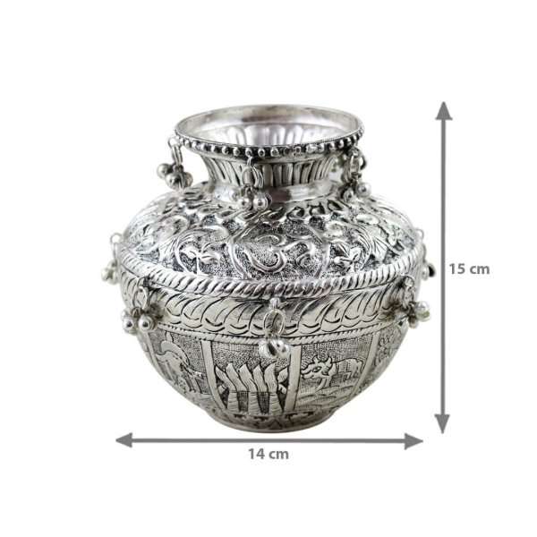 Kalash for pooja, kalash for marriage, kalash for navratri, kalash for wedding, kalash for puja, kalash for new house, kalash for temple, silver plated kalash, silver plated kalasam white metal kalash