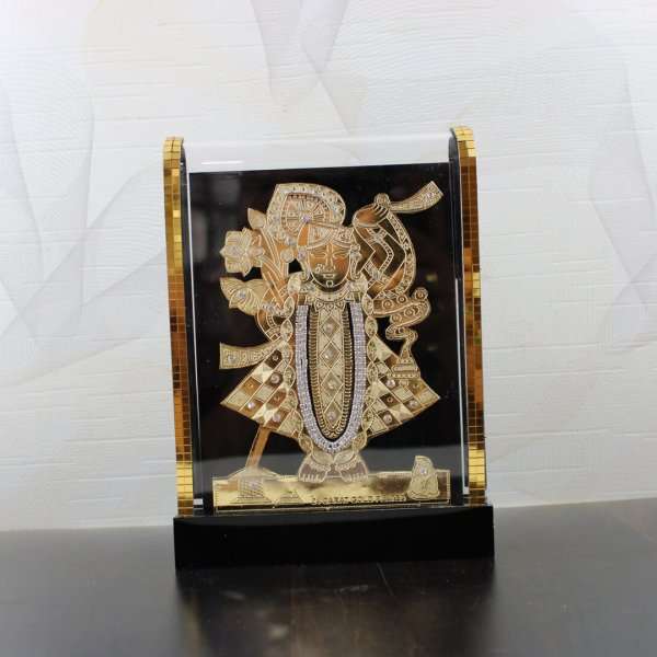 Shreenathji photo frame, shreenathji photo frame nathdwara, shrinathji photo frame, shreenathji frame with charanpaduka, shreenathji photo frame for gift, return gifts for housewarming, return gifts for pooja, Wooden Momento Gift