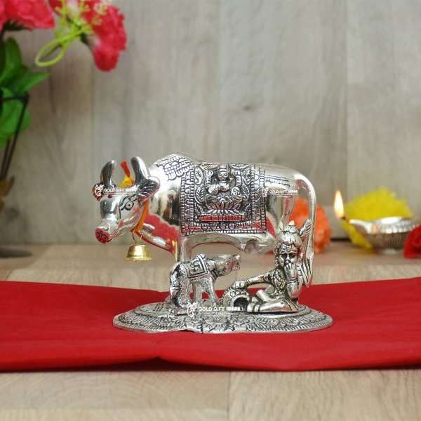 White metal cow and calf cow and calf statue cow and calf idol vastu cow and calf statue in pooja room white metal cow and calf statue white metal small cow