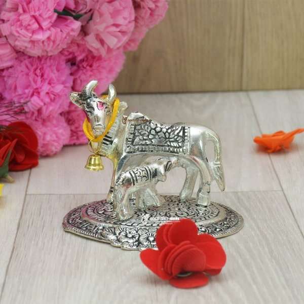 White metal cow and calf cow and calf statue cow and calf idol vastu cow and calf statue in pooja room white metal cow and calf statue white metal small cow