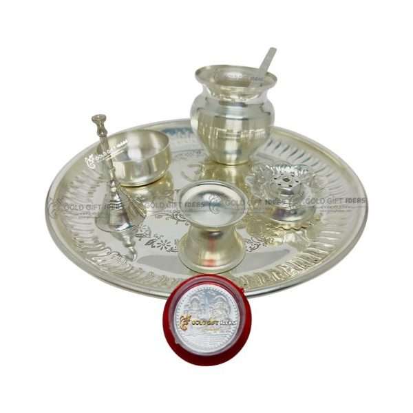 Pooja Thali set, pooja thali silver, pooja thali decoration, Pooja Thali for home, pooja thali set silver, pooja thali for wedding, pooja thali for mandir, pooja thali for Diwali, pooja thali for karva chauth, pooja thali gift set, pooja thali set gold plated pooja thali set for wedding silver thali set for pooja, return gifts for housewarming