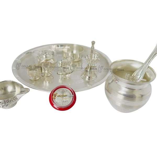 Pooja Thali set, pooja thali silver, pooja thali decoration, Pooja Thali for home, pooja thali set silver, pooja thali for wedding, pooja thali for mandir, pooja thali for Diwali, pooja thali for karva chauth, pooja thali gift set, pooja thali set gold plated pooja thali set for wedding silver thali set for pooja, return gifts for housewarming