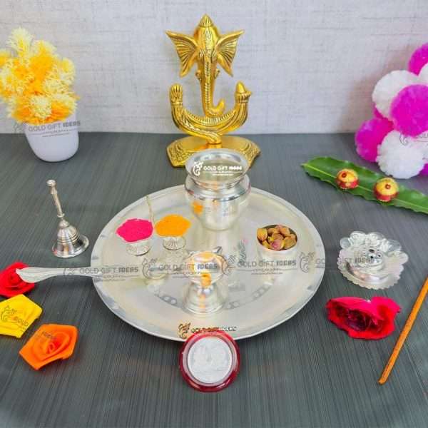 Pooja Thali set, pooja thali silver, pooja thali decoration, Pooja Thali for home, pooja thali set silver, pooja thali for wedding, pooja thali for mandir, pooja thali for Diwali, pooja thali for karva chauth, pooja thali gift set, pooja thali set gold plated pooja thali set for wedding silver thali set for pooja, return gifts for housewarming