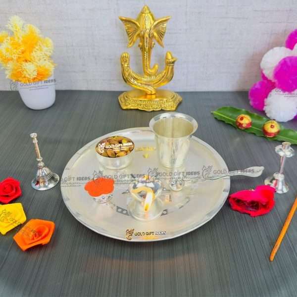 Pooja Thali set, pooja thali silver, pooja thali decoration, Pooja Thali for home, pooja thali set silver, pooja thali for wedding, pooja thali for mandir, pooja thali for Diwali, pooja thali for karva chauth, pooja thali gift set, pooja thali set gold plated pooja thali set for wedding silver thali set for pooja, return gifts for housewarming