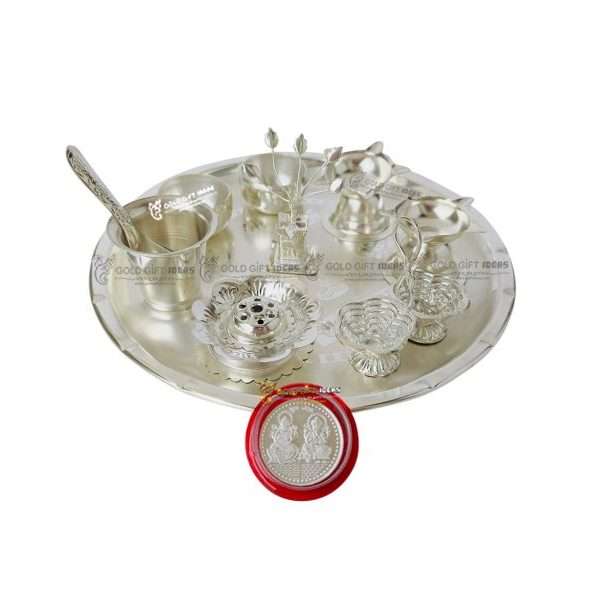 Pooja Thali set, pooja thali silver, pooja thali decoration, Pooja Thali for home, pooja thali set silver, pooja thali for wedding, pooja thali for mandir, pooja thali for Diwali, pooja thali for karva chauth, pooja thali gift set, pooja thali set gold plated pooja thali set for wedding silver thali set for pooja, return gifts for housewarming