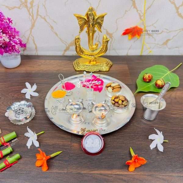 Pooja Thali set, pooja thali silver, pooja thali decoration, Pooja Thali for home, pooja thali set silver, pooja thali for wedding, pooja thali for mandir, pooja thali for Diwali, pooja thali for karva chauth, pooja thali gift set, pooja thali set gold plated pooja thali set for wedding silver thali set for pooja, return gifts for housewarming