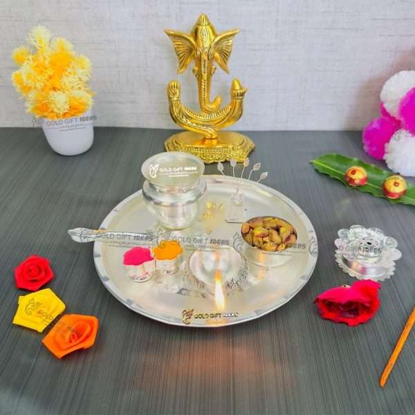 Pooja Thali set, pooja thali silver, pooja thali decoration, Pooja Thali for home, pooja thali set silver, pooja thali for wedding, pooja thali for mandir, pooja thali for Diwali, pooja thali for karva chauth, pooja thali gift set, pooja thali set gold plated pooja thali set for wedding silver thali set for pooja, return gifts for housewarming