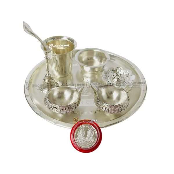 Pooja Thali set, pooja thali silver, pooja thali decoration, Pooja Thali for home, pooja thali set silver, pooja thali for wedding, pooja thali for mandir, pooja thali for Diwali, pooja thali for karva chauth, pooja thali gift set, pooja thali set gold plated pooja thali set for wedding silver thali set for pooja, return gifts for housewarming