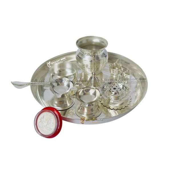 Pooja Thali set, pooja thali silver, pooja thali decoration, Pooja Thali for home, pooja thali set silver, pooja thali for wedding, pooja thali for mandir, pooja thali for Diwali, pooja thali for karva chauth, pooja thali gift set, pooja thali set gold plated pooja thali set for wedding silver thali set for pooja, return gifts for housewarming