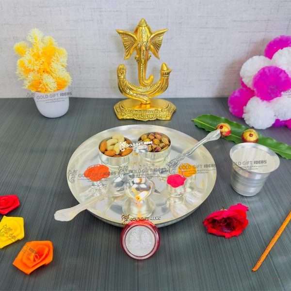 Pooja Thali set, pooja thali silver, pooja thali decoration, Pooja Thali for home, pooja thali set silver, pooja thali for wedding, pooja thali for mandir, pooja thali for Diwali, pooja thali for karva chauth, pooja thali gift set, pooja thali set gold plated pooja thali set for wedding silver thali set for pooja, return gifts for housewarming