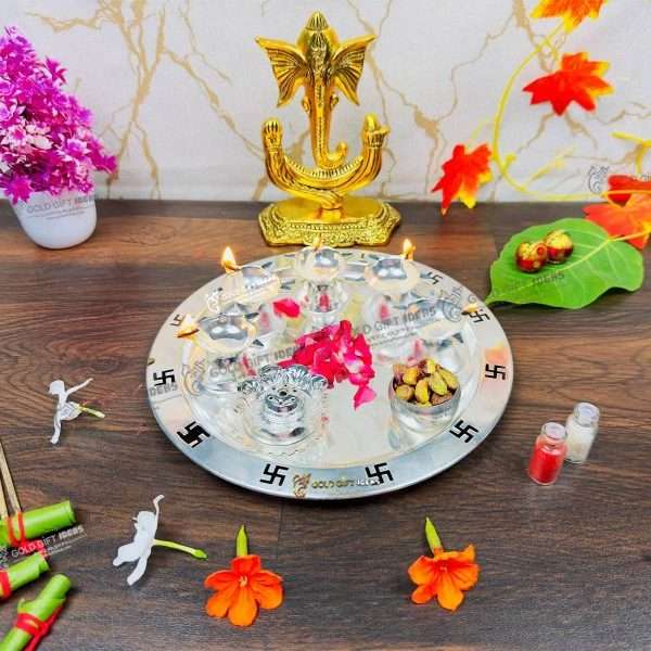 Pooja Thali set, pooja thali silver, pooja thali decoration, Pooja Thali for home, pooja thali set silver, return gifts for housewarming