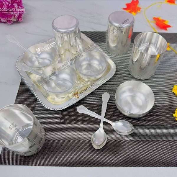 glass set for kitchen, glass set gift, glass set for water, glass set for juice, glass sets for drinking, glass set with tray, silver plated glass tray set, bowl set with tray, bowl set, bowl set for gift, bowl set for kitchen, dry fruit serving bowl, dry fruit bowl set, german silver dry fruit bowl