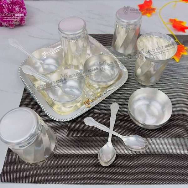 glass set for kitchen, glass set gift, glass set for water, glass set for juice, glass sets for drinking, glass set with tray, silver plated glass tray set, bowl set with tray, bowl set, bowl set for gift, bowl set for kitchen, dry fruit serving bowl, dry fruit bowl set, german silver dry fruit bowl