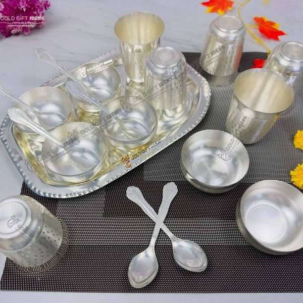 glass set for kitchen, glass set gift, glass set for water, glass set for juice, glass sets for drinking, glass set with tray, silver plated glass tray set, bowl set with tray, bowl set, bowl set for gift, bowl set for kitchen, dry fruit serving bowl, dry fruit bowl set, german silver dry fruit bowl