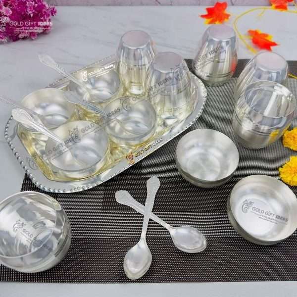 glass set for kitchen, glass set gift, glass set for water, glass set for juice, glass sets for drinking, glass set with tray, silver plated glass tray set, bowl set with tray, bowl set, bowl set for gift, bowl set for kitchen, dry fruit serving bowl, dry fruit bowl set, german silver dry fruit bowl